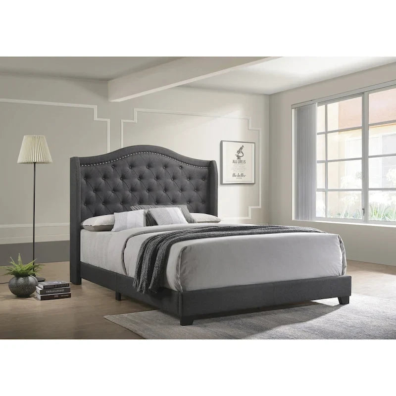 Letto imbottito trapuntato con schienale a cammello blu/grigio/beige – una piazza e mezza/matrimoniale/king-size