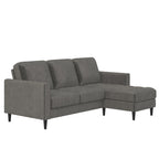 Divano componibile reversibile bicolore grigio chiaro/velluto nero, 2 posti con chaise longue mobile