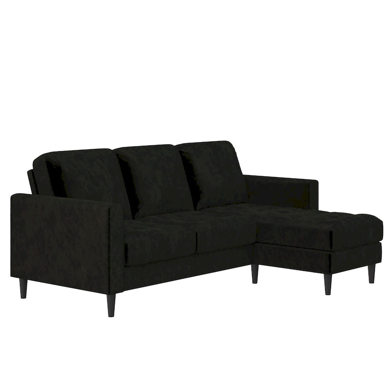 Divano componibile reversibile bicolore grigio chiaro/velluto nero, 2 posti con chaise longue mobile