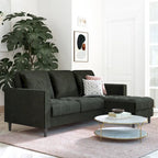 Divano componibile reversibile bicolore grigio chiaro/velluto nero, 2 posti con chaise longue mobile