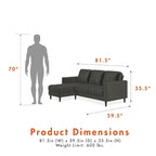 Divano componibile reversibile bicolore grigio chiaro/velluto nero, 2 posti con chaise longue mobile