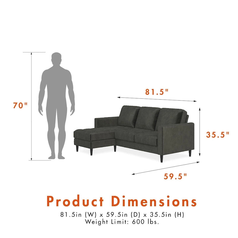 Divano componibile reversibile bicolore grigio chiaro/velluto nero, 2 posti con chaise longue mobile