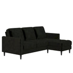 Divano componibile reversibile bicolore grigio chiaro/velluto nero, 2 posti con chaise longue mobile