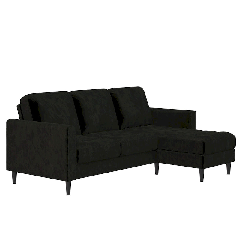 Divano componibile reversibile bicolore grigio chiaro/velluto nero, 2 posti con chaise longue mobile
