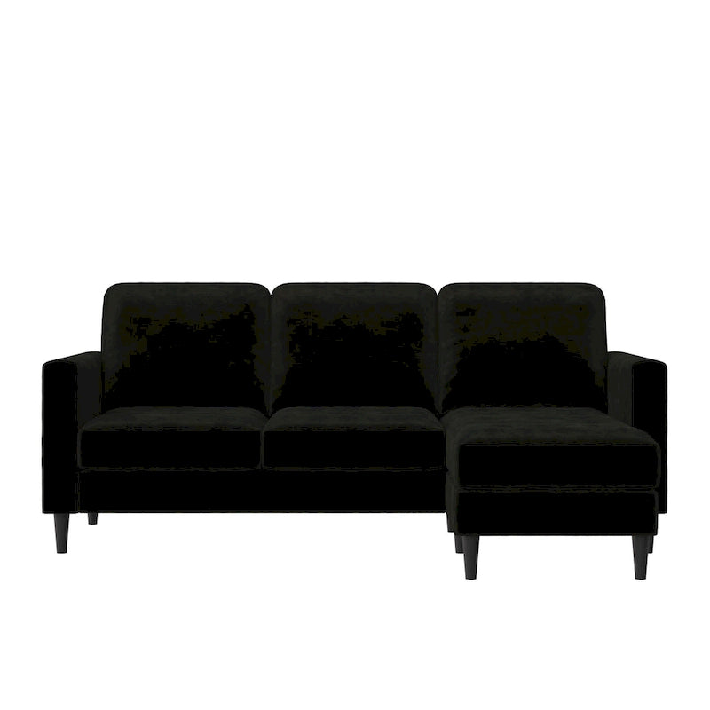 Divano componibile reversibile bicolore grigio chiaro/velluto nero, 2 posti con chaise longue mobile