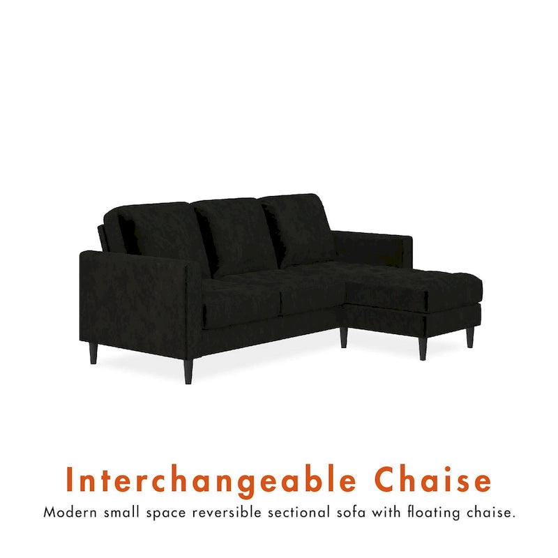 Divano componibile reversibile bicolore grigio chiaro/velluto nero, 2 posti con chaise longue mobile