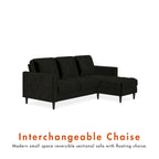 Divano componibile reversibile bicolore grigio chiaro/velluto nero, 2 posti con chaise longue mobile