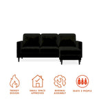Divano componibile reversibile bicolore grigio chiaro/velluto nero, 2 posti con chaise longue mobile