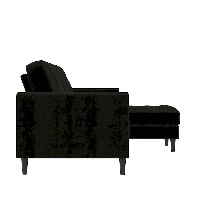 Divano componibile reversibile bicolore grigio chiaro/velluto nero, 2 posti con chaise longue mobile