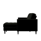 Divano componibile reversibile bicolore grigio chiaro/velluto nero, 2 posti con chaise longue mobile