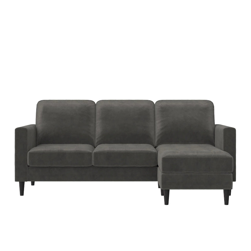 Divano componibile reversibile bicolore grigio chiaro/velluto nero, 2 posti con chaise longue mobile