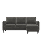 Divano componibile reversibile bicolore grigio chiaro/velluto nero, 2 posti con chaise longue mobile