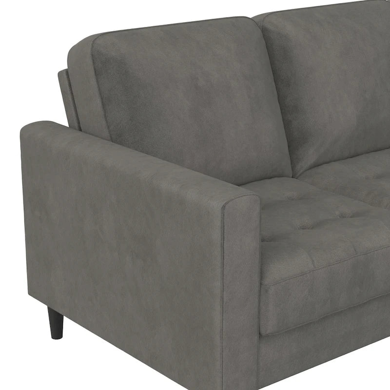 Divano componibile reversibile bicolore grigio chiaro/velluto nero, 2 posti con chaise longue mobile