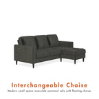 Divano componibile reversibile bicolore grigio chiaro/velluto nero, 2 posti con chaise longue mobile