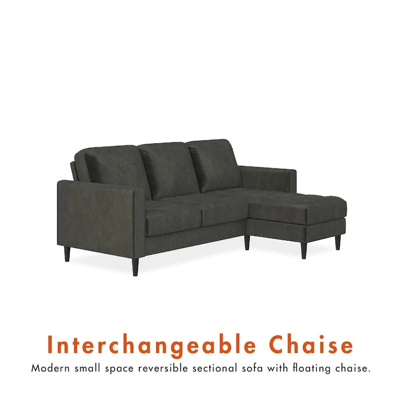 Divano componibile reversibile bicolore grigio chiaro/velluto nero, 2 posti con chaise longue mobile