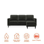 Divano componibile reversibile bicolore grigio chiaro/velluto nero, 2 posti con chaise longue mobile