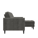 Divano componibile reversibile bicolore grigio chiaro/velluto nero, 2 posti con chaise longue mobile