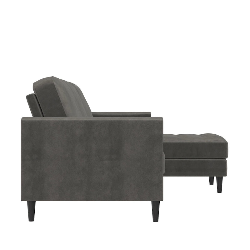 Divano componibile reversibile bicolore grigio chiaro/velluto nero, 2 posti con chaise longue mobile