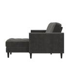 Divano componibile reversibile bicolore grigio chiaro/velluto nero, 2 posti con chaise longue mobile