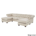 Divano componibile Chesterfield a 4 posti con 2 chaise longue in lino beige/grigio scuro/grigio