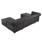 Divano componibile Chesterfield a 4 posti con 2 chaise longue in lino beige/grigio scuro/grigio