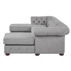 Divano componibile Chesterfield a 4 posti con 2 chaise longue in lino beige/grigio scuro/grigio