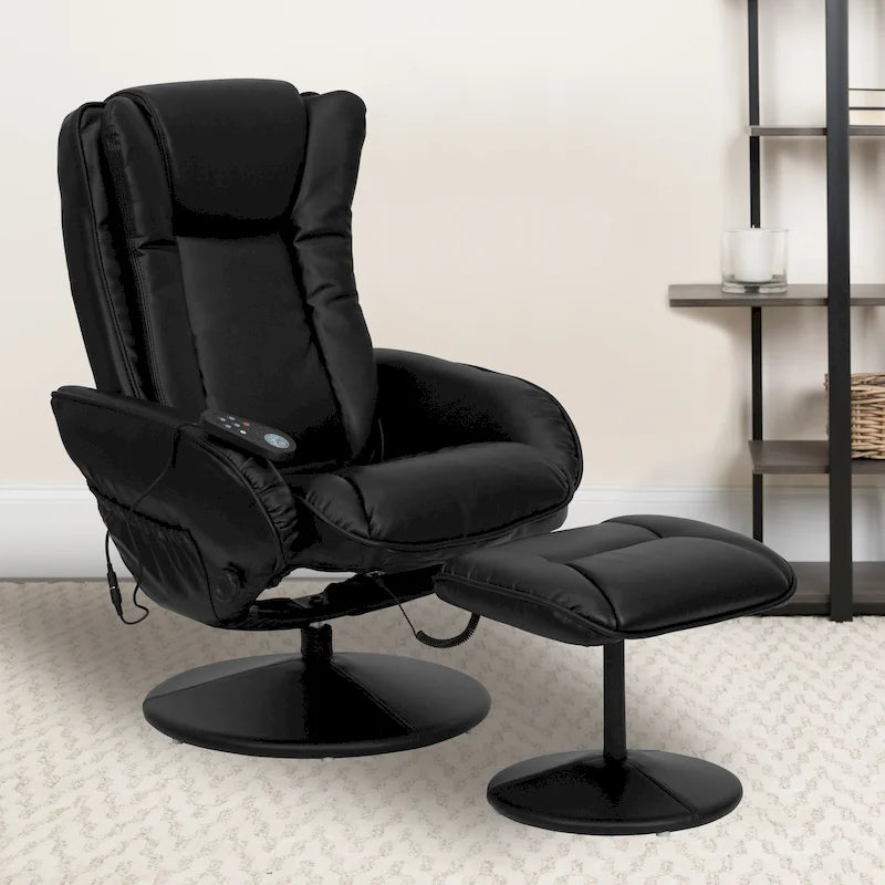 Poltrona reclinabile massaggiante in LeatherSoft nera/marrone con poggiapiedi, singola