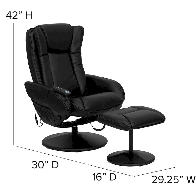 Poltrona reclinabile massaggiante in LeatherSoft nera/marrone con poggiapiedi, singola