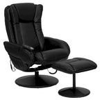 Poltrona reclinabile massaggiante in LeatherSoft nera/marrone con poggiapiedi, singola