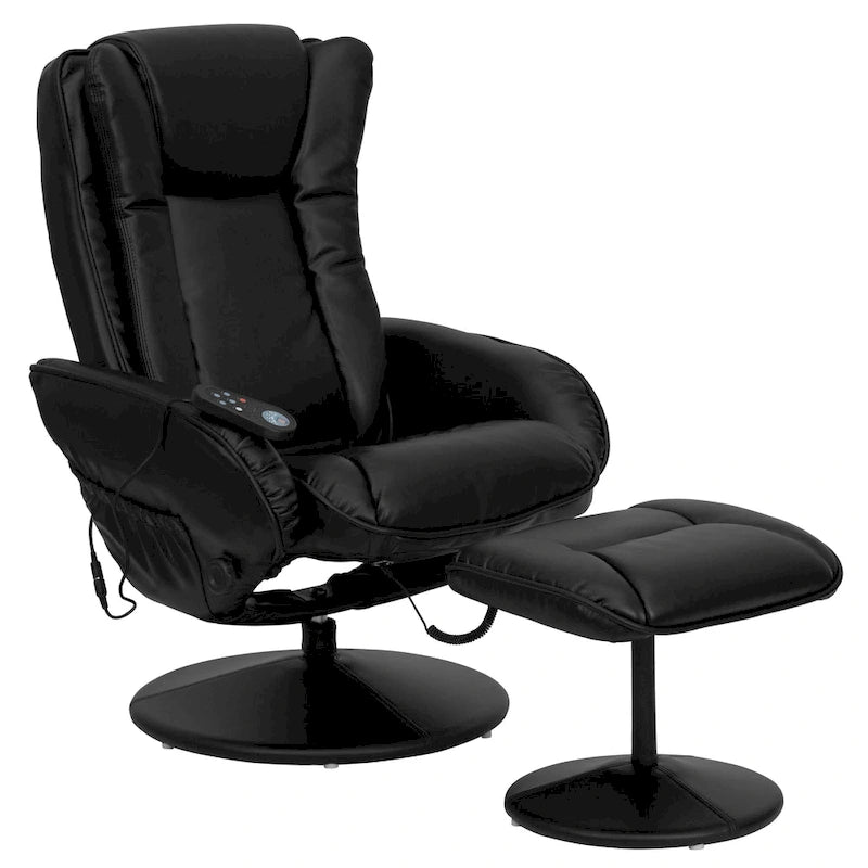 Poltrona reclinabile massaggiante in LeatherSoft nera/marrone con poggiapiedi, singola