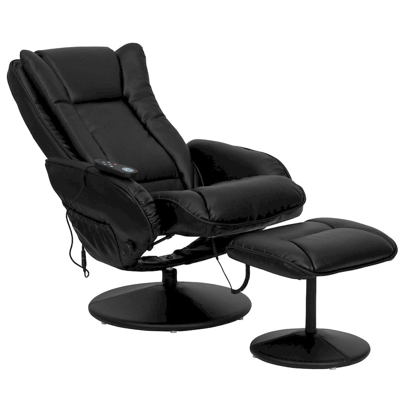 Poltrona reclinabile massaggiante in LeatherSoft nera/marrone con poggiapiedi, singola