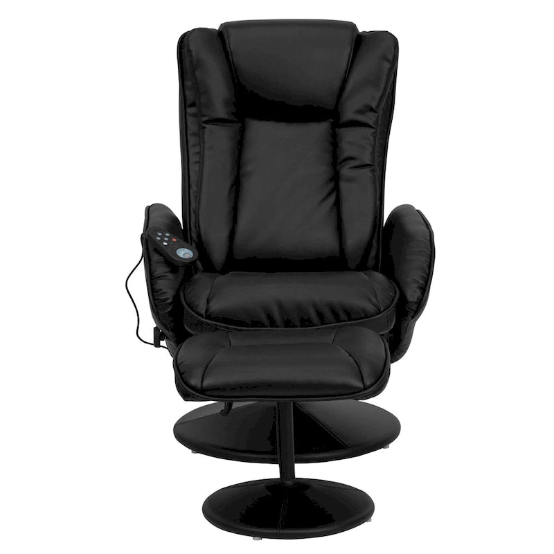 Poltrona reclinabile massaggiante in LeatherSoft nera/marrone con poggiapiedi, singola