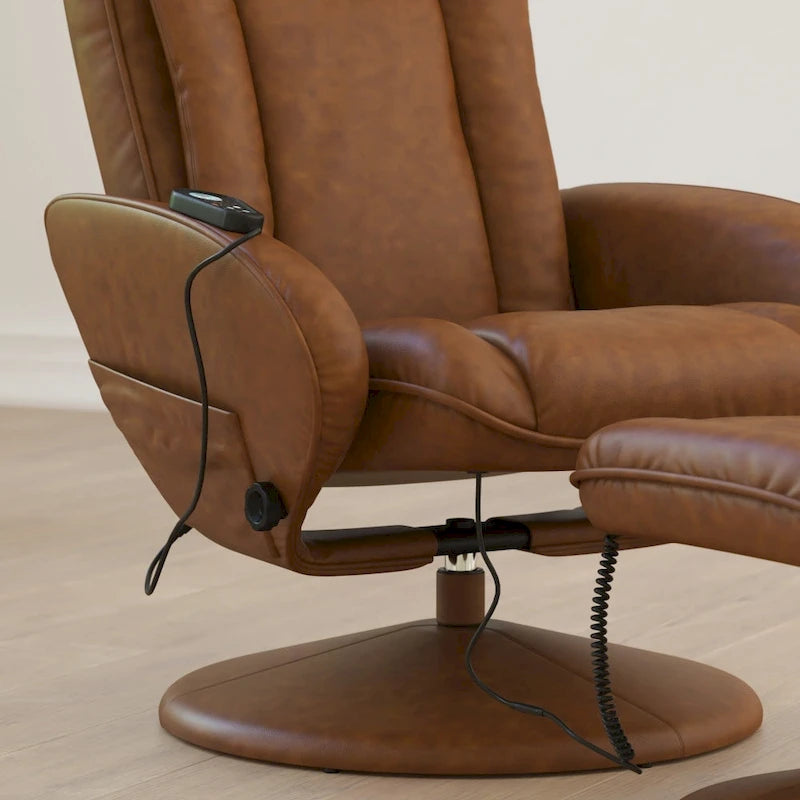Poltrona reclinabile massaggiante in LeatherSoft nera/marrone con poggiapiedi, singola