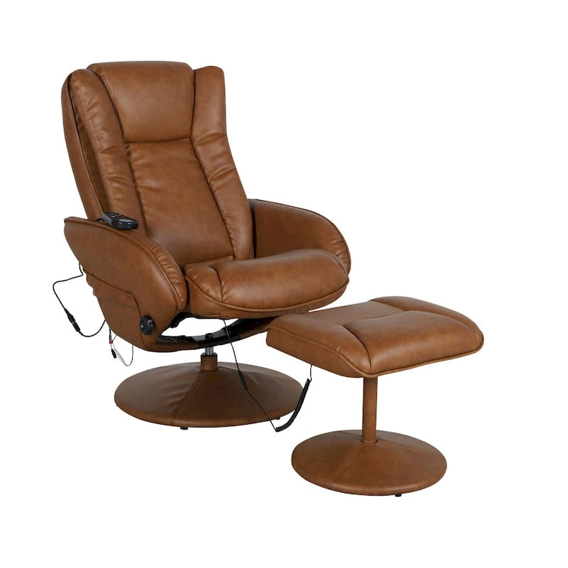 Poltrona reclinabile massaggiante in LeatherSoft nera/marrone con poggiapiedi, singola