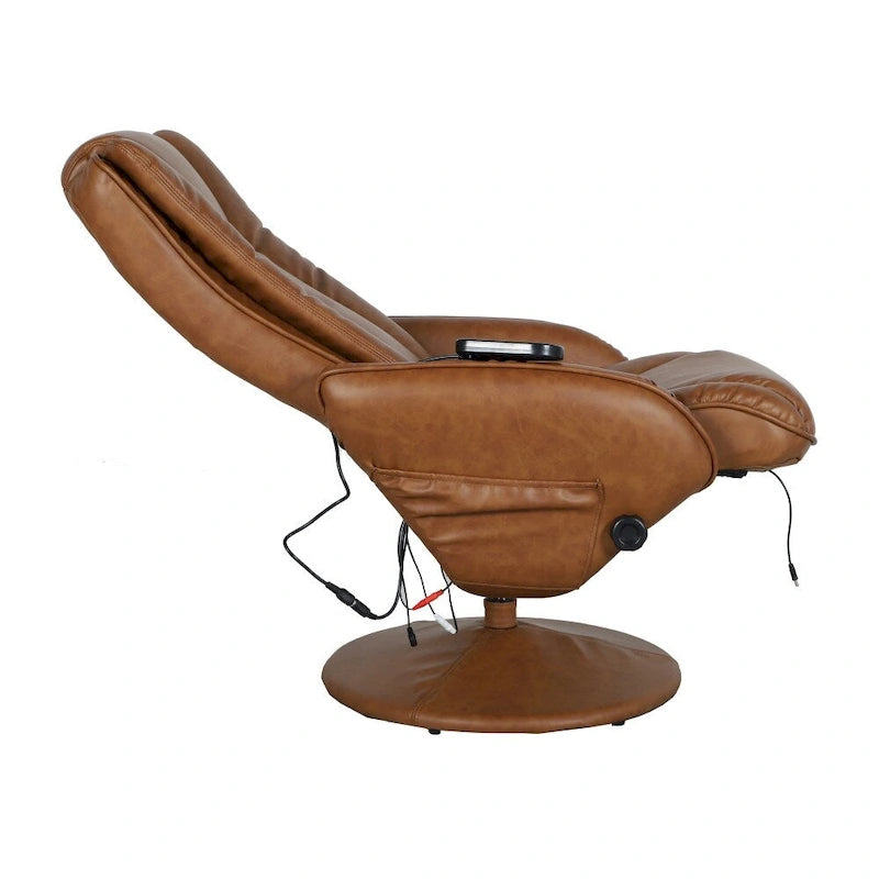 Poltrona reclinabile massaggiante in LeatherSoft nera/marrone con poggiapiedi, singola