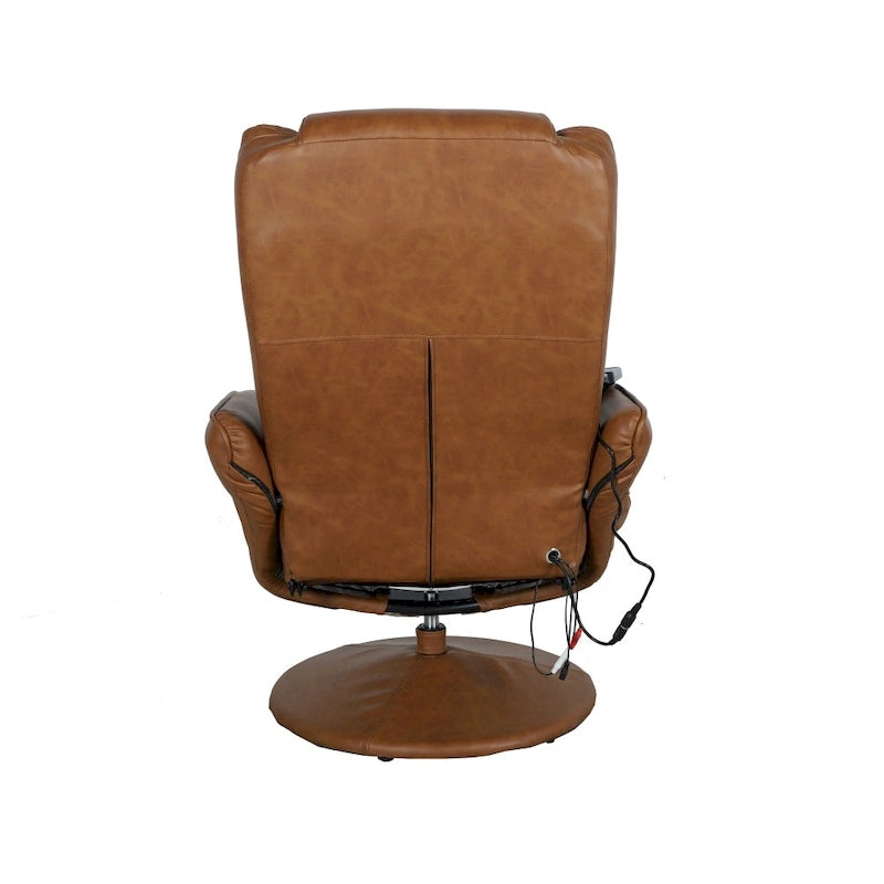 Poltrona reclinabile massaggiante in LeatherSoft nera/marrone con poggiapiedi, singola