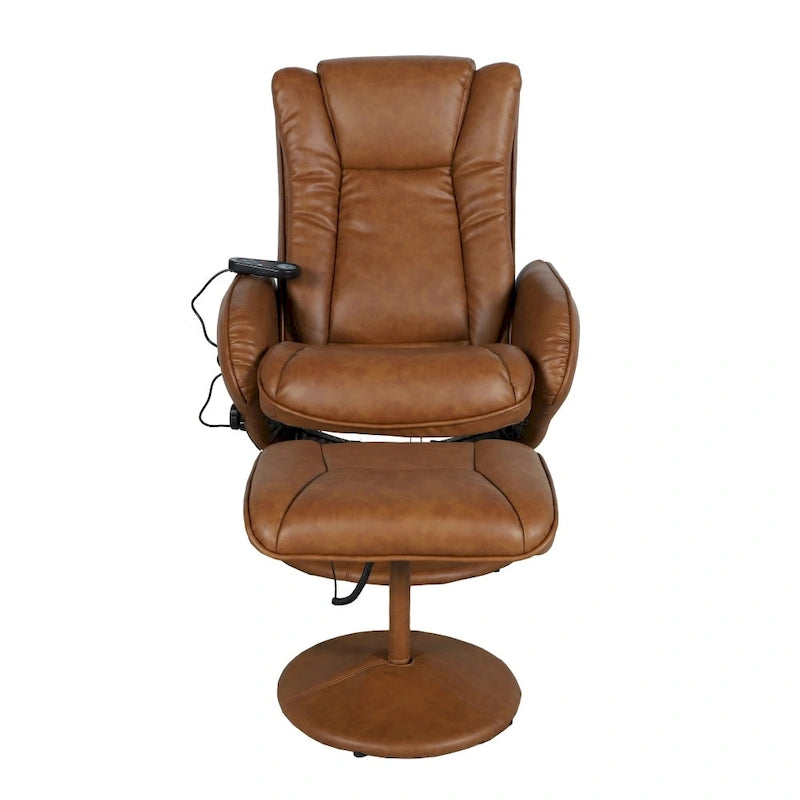 Poltrona reclinabile massaggiante in LeatherSoft nera/marrone con poggiapiedi, singola