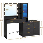 Toeletta Trucco con Specchio Illuminato, Armadietto RGB e Cassetti, Singola, Bianco/Nero
