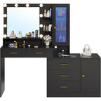 Toeletta Trucco con Specchio Illuminato, Armadietto RGB e Cassetti, Singola, Bianco/Nero