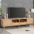 Mobile TV in Rattan Naturale, 2 Ante, Adatto per TV fino a 85"