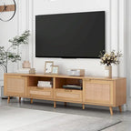 Mobile TV in Rattan Naturale, 2 Ante, Adatto per TV fino a 85"
