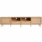 Mobile TV in Rattan Naturale, 2 Ante, Adatto per TV fino a 85"