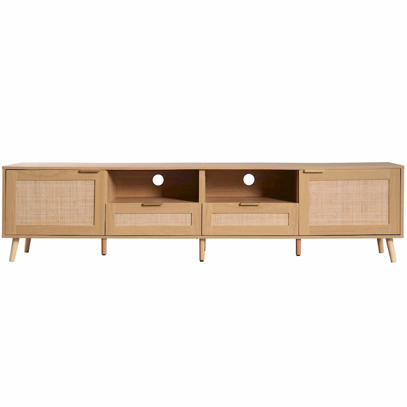 Mobile TV in Rattan Naturale, 2 Ante, Adatto per TV fino a 85"