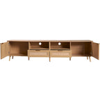 Mobile TV in Rattan Naturale, 2 Ante, Adatto per TV fino a 85"