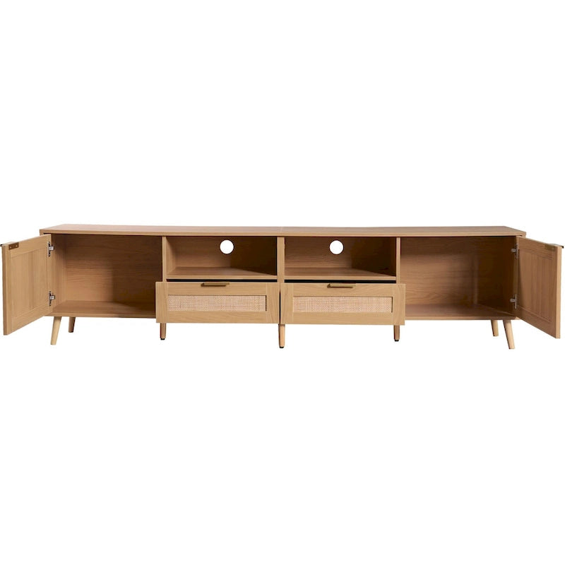 Mobile TV in Rattan Naturale, 2 Ante, Adatto per TV fino a 85"