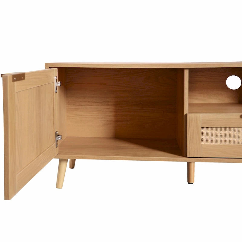 Mobile TV in Rattan Naturale, 2 Ante, Adatto per TV fino a 85"