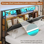 Letto a piattaforma imbottito nero con luci LED e contenitore, King/Queen, 2 cassetti