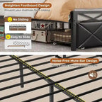 Letto a piattaforma imbottito nero con luci LED e contenitore, King/Queen, 2 cassetti