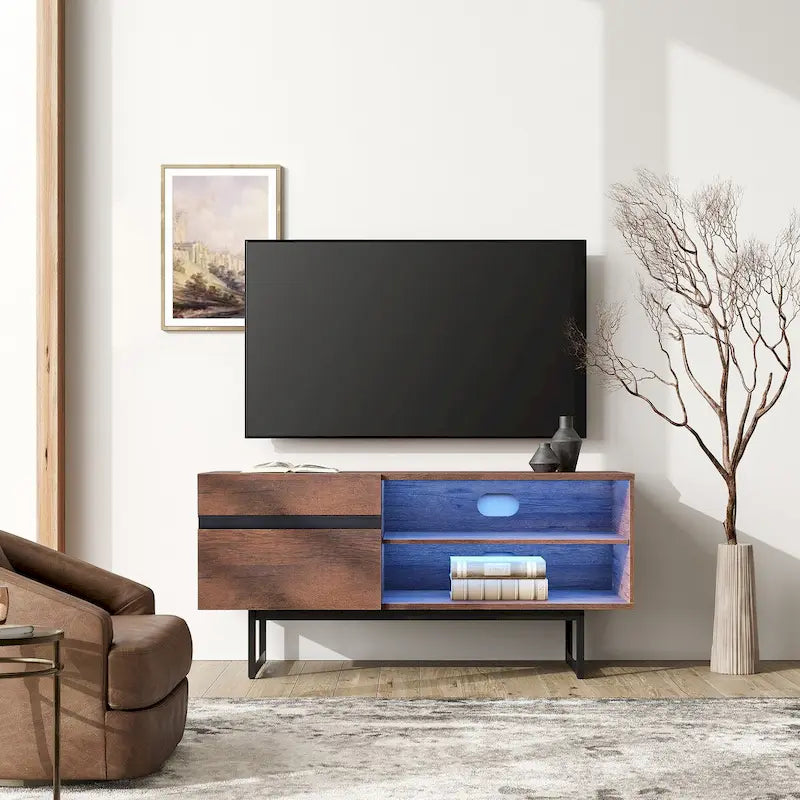 Mobile TV con luci LED, stile industriale, adatto per TV fino a 55"