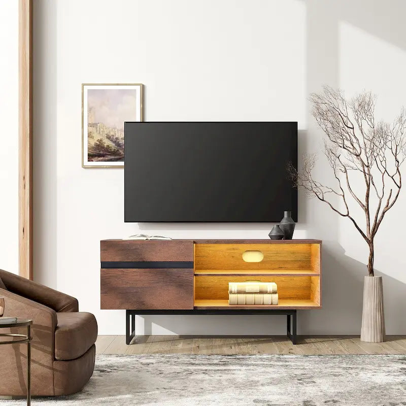 Mobile TV con luci LED, stile industriale, adatto per TV fino a 55"